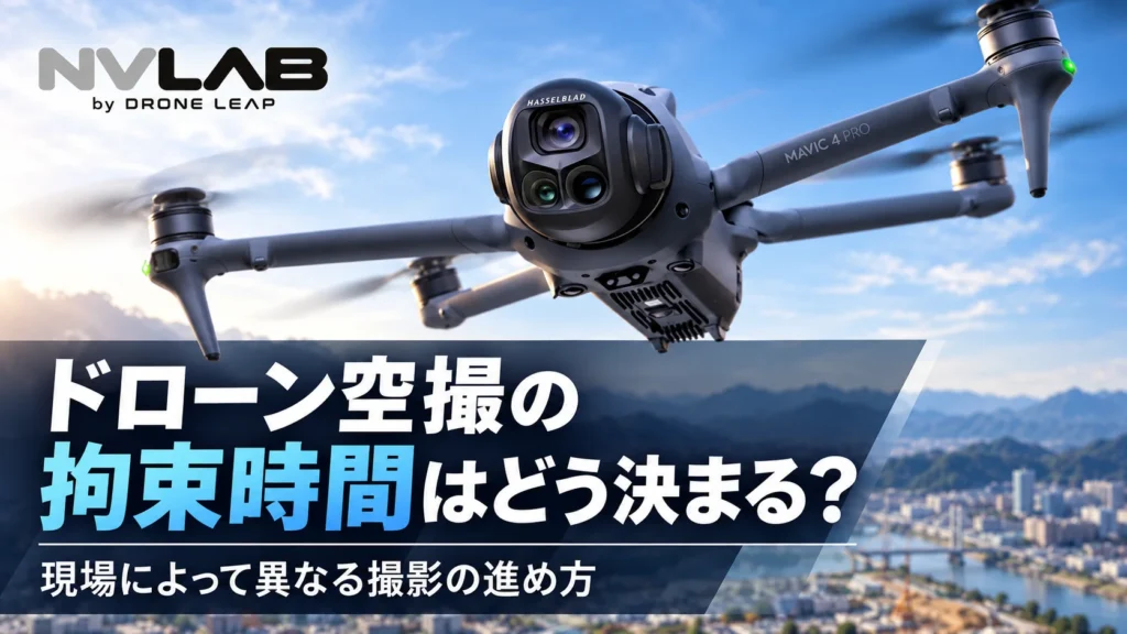 ドローン空撮の拘束時間と現場ごとの撮影の進め方を紹介するNV LABのアイキャッチ画像