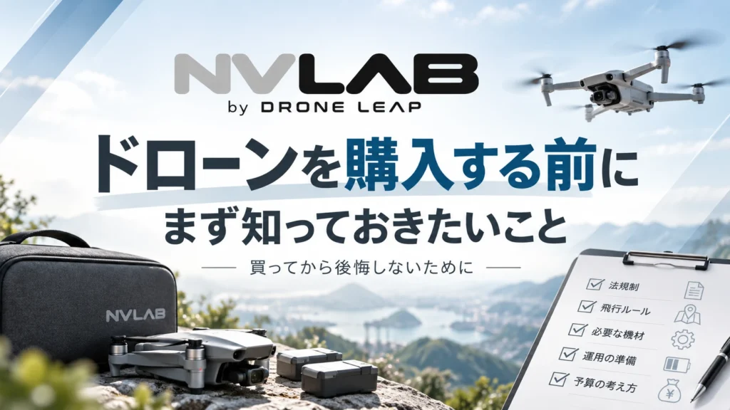 ドローンを購入する前に確認したい飛行ルールや必要な準備をまとめたNV LABの案内画像